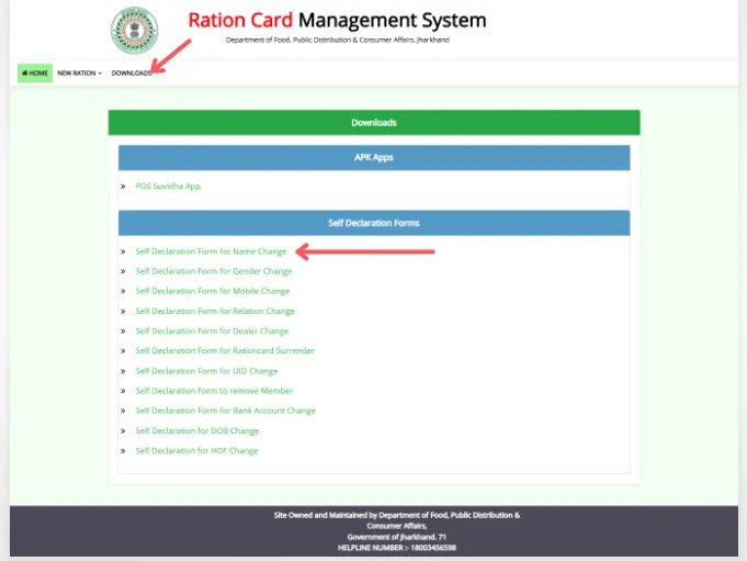 Self Declaration Form Download Jharkhand Ration Card