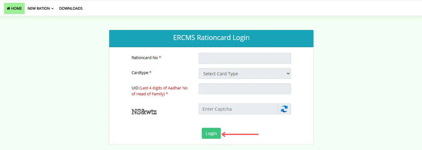 ERCMS RATIONCARD LOGIN SCREEN